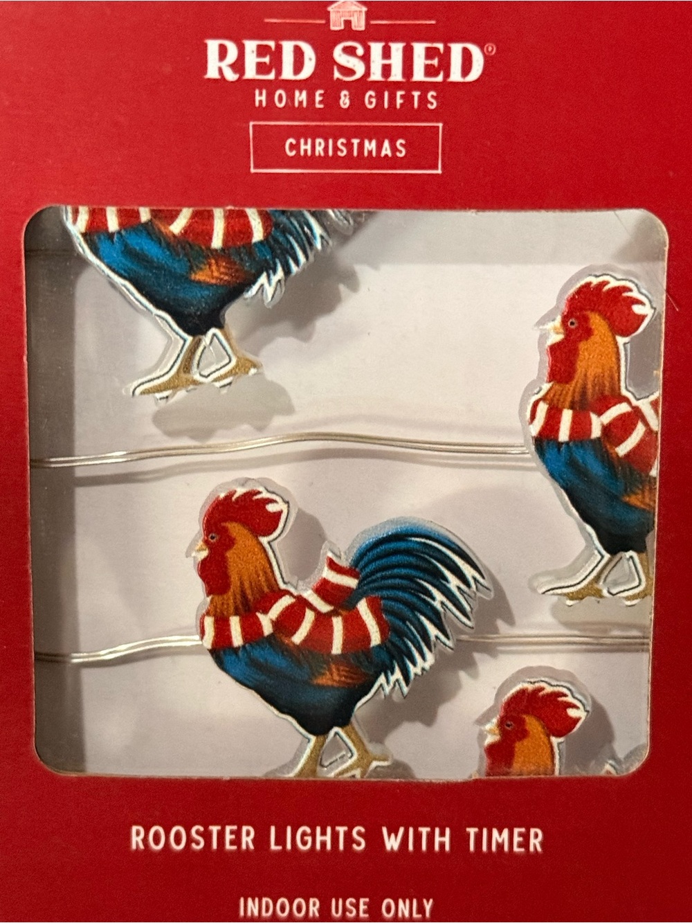 Red Shed Rooster String Lights in Red & Blue